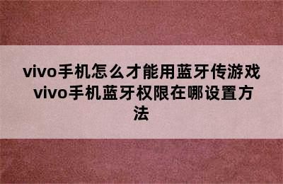 vivo手机怎么才能用蓝牙传游戏 vivo手机蓝牙权限在哪设置方法